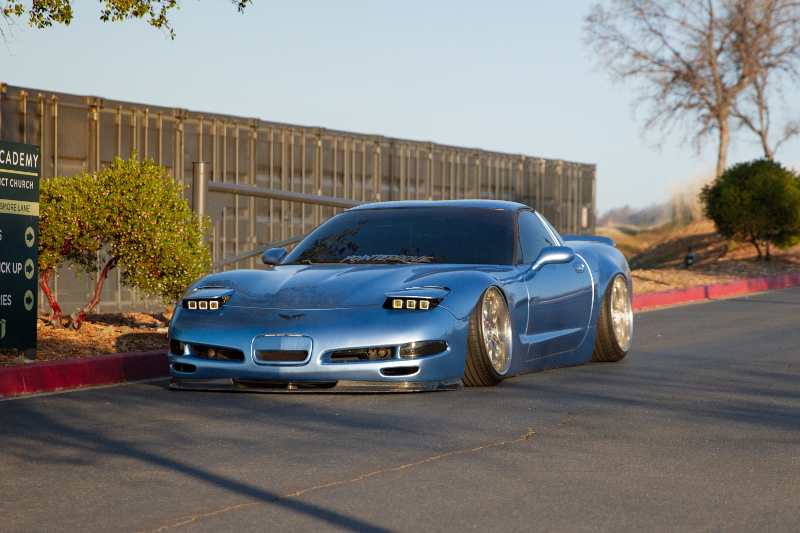 Slammed Corvette C5 low angle in sunlight